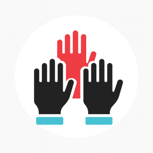 blue red and black icon with raised hands