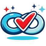 Infinity symbol in blue tones with a red checkmark and star accents, representing trust, continuity, and validation.
