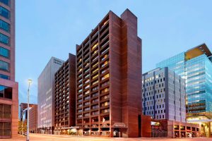 Photograph on exterior of Sheraton hotel 